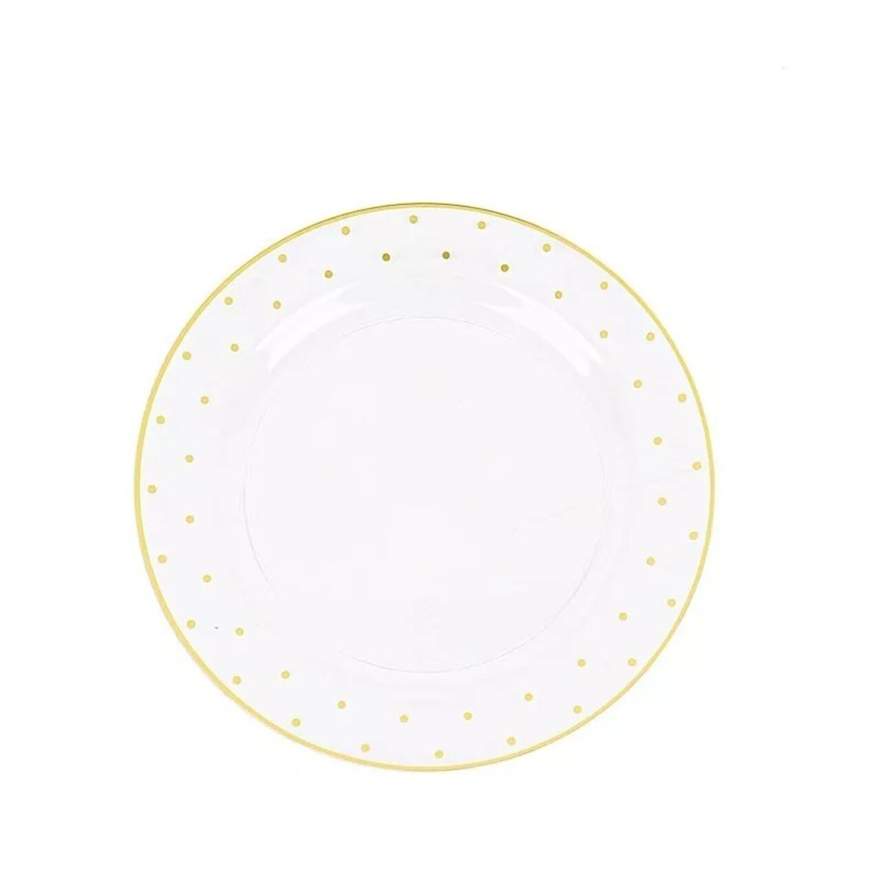 10 Round 7.5" Clear Plastic Salad Plates Gold Dotted Rim Party Catering Supplies